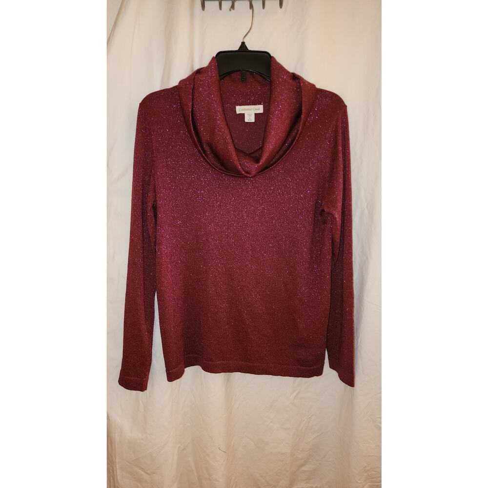Coldwater Creek Raspberry Shimmer Metallic Cowl Neck Pullover Med